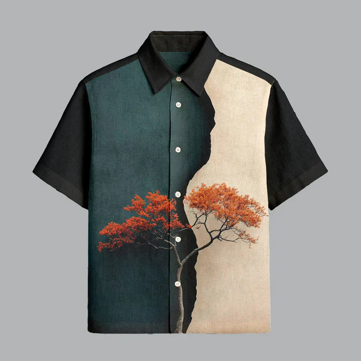 Black And Green Printed Half Sleeve Shirt