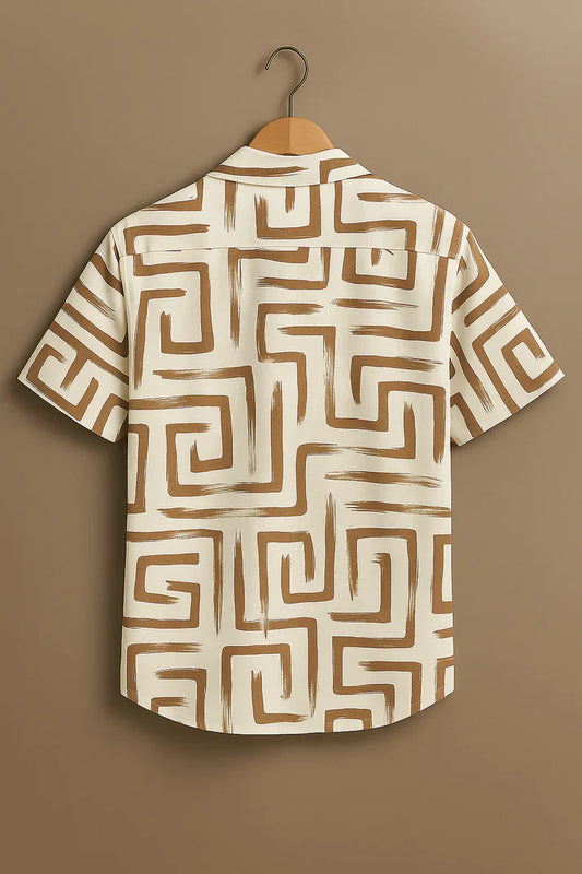 Cream Printed Half Sleeve Shirt