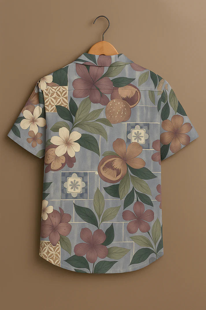 Grey Printed Half Sleeve Shirt