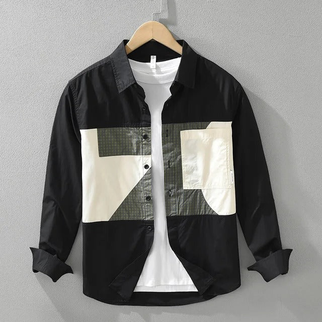 Black patch work full sleeve shirt