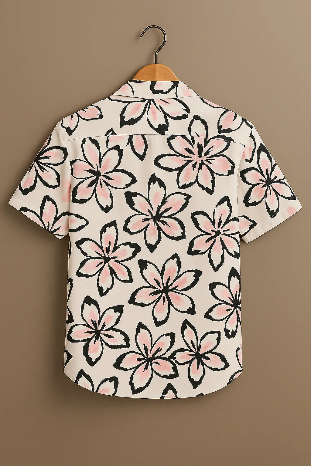 Pink Flower Printed Half Sleeve Shirt