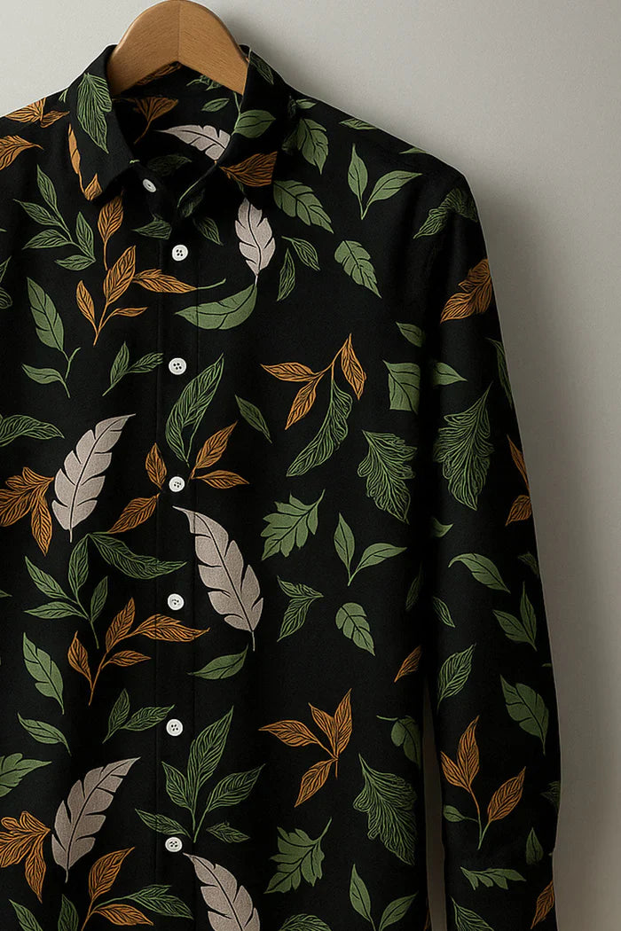 Earthy Leaf Print Rayon Shirt