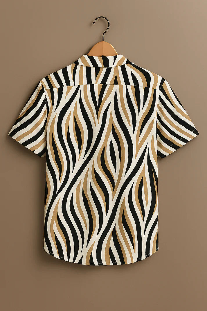 Beige & Black Abstract Stripe Cotton Shirt