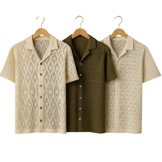 3 Pack Men's Crochet Shirts | Unique Patterns, Ultimate Comfort, Effortless Style