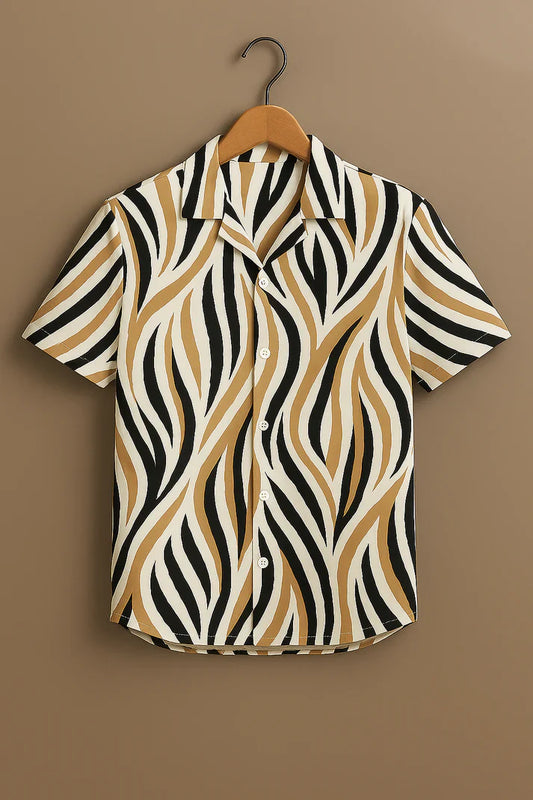 Beige & Black Abstract Stripe Cotton Shirt