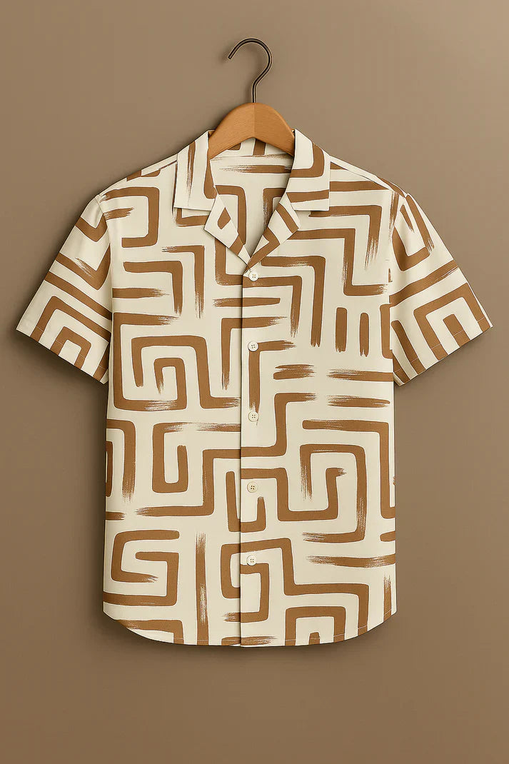 Cream Printed Half Sleeve Shirt