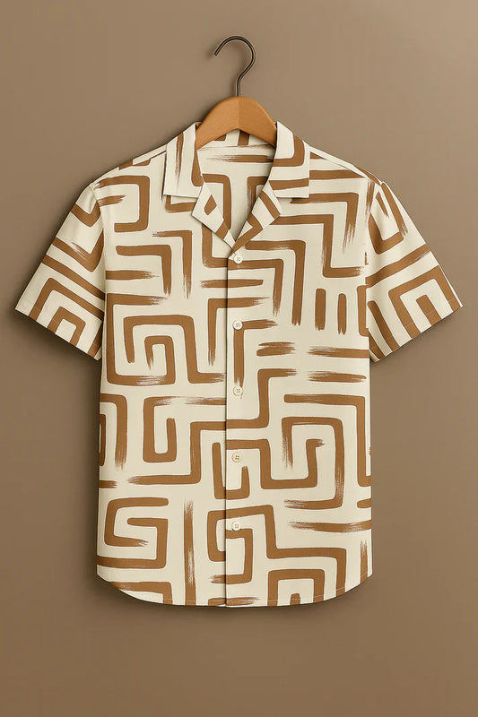 Cream Printed Half Sleeve Shirt