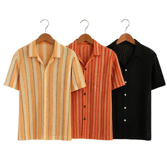 3 Pack Men's Crochet Shirts | Unique Patterns, Ultimate Comfort, Effortless Style