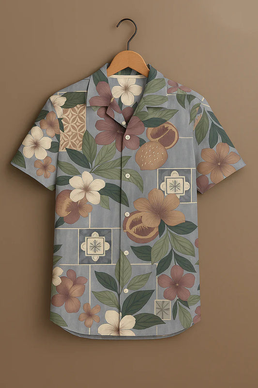 Grey Printed Half Sleeve Shirt