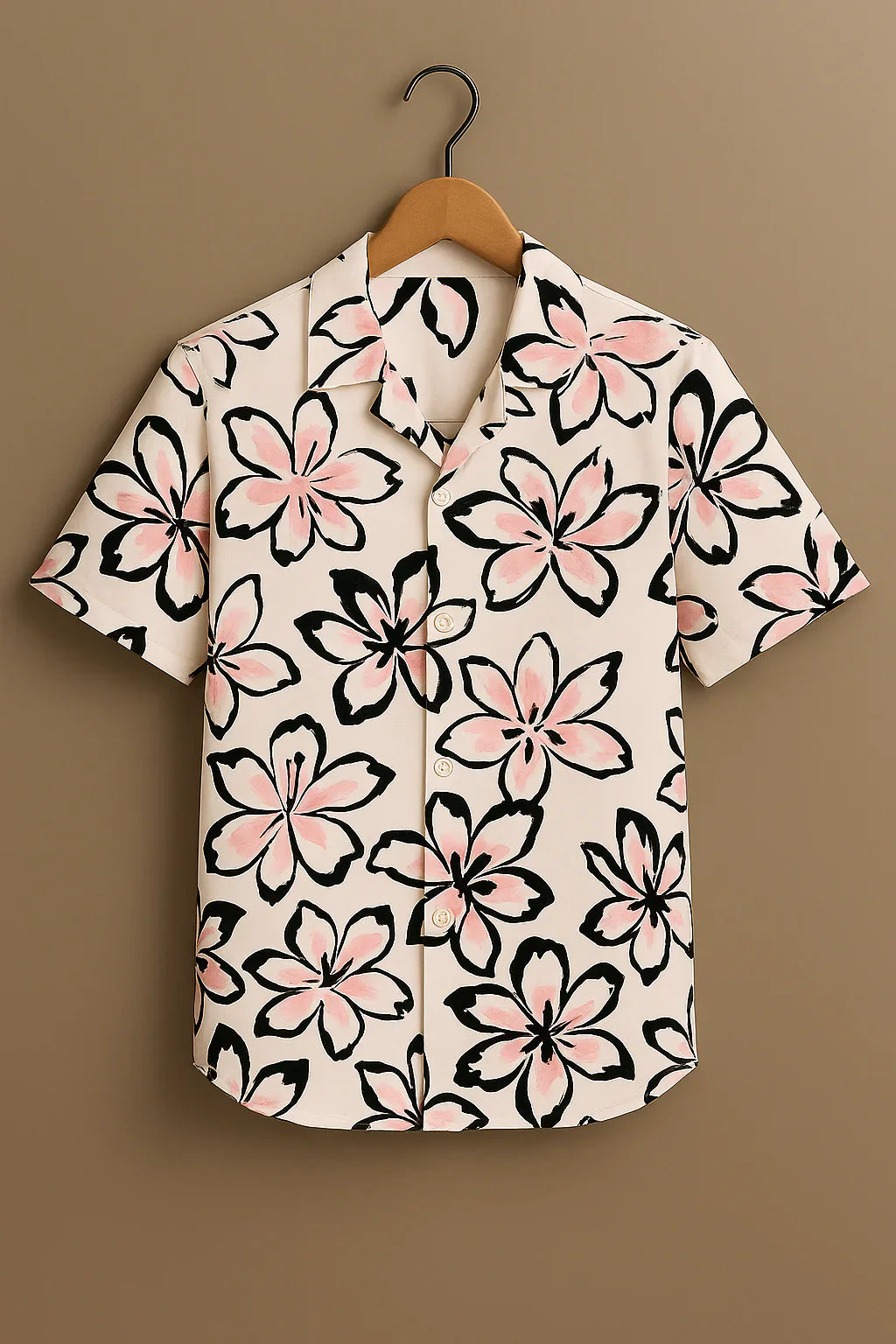 Pink Flower Printed Half Sleeve Shirt