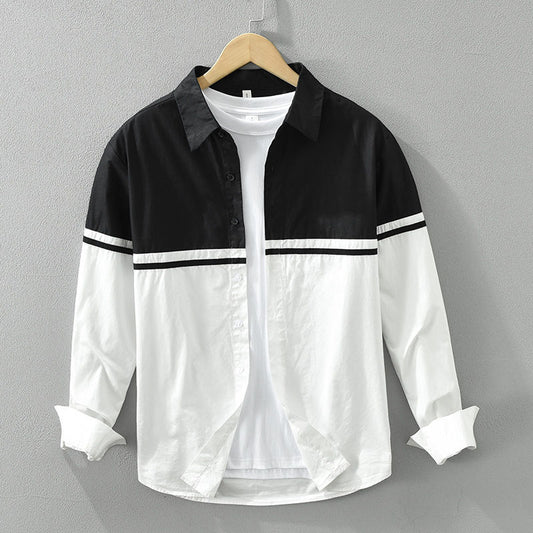 Men's Black & White Patchwork Long Sleeve Shirt