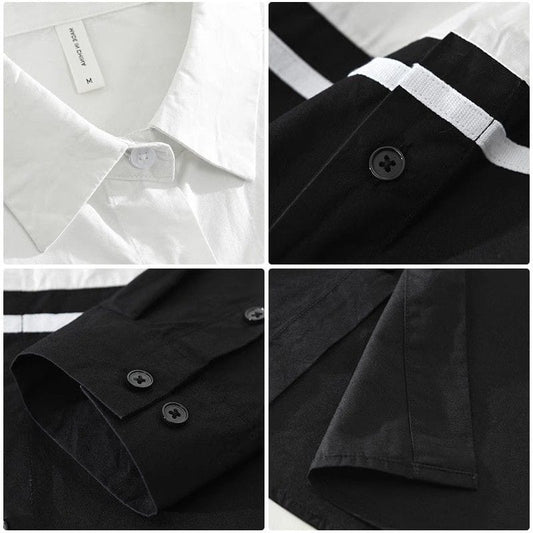 Men's Black & White Patchwork Long Sleeve Shirt