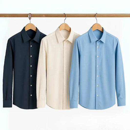 Office Essentials: 3-Pack Premium Cotton Formal Shirts – Tailored Fit, Full Sleeves & Pockets