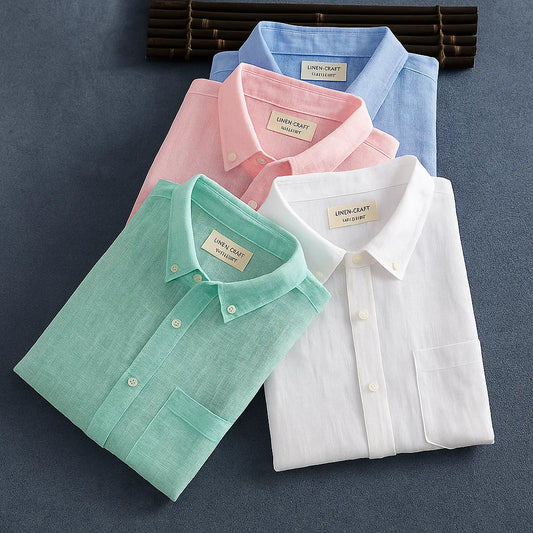 Men's Summer Half Sleeves Cotton Linen Shirts (Pack Of 4)