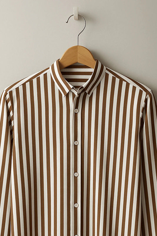 Brown & White Stripe Designer Shirt