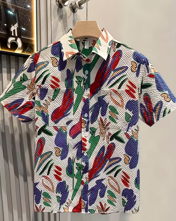 [Floral Print Summer Shirt] Lightweight Breathable Men's Summer Casual Short Sleeve Shirt