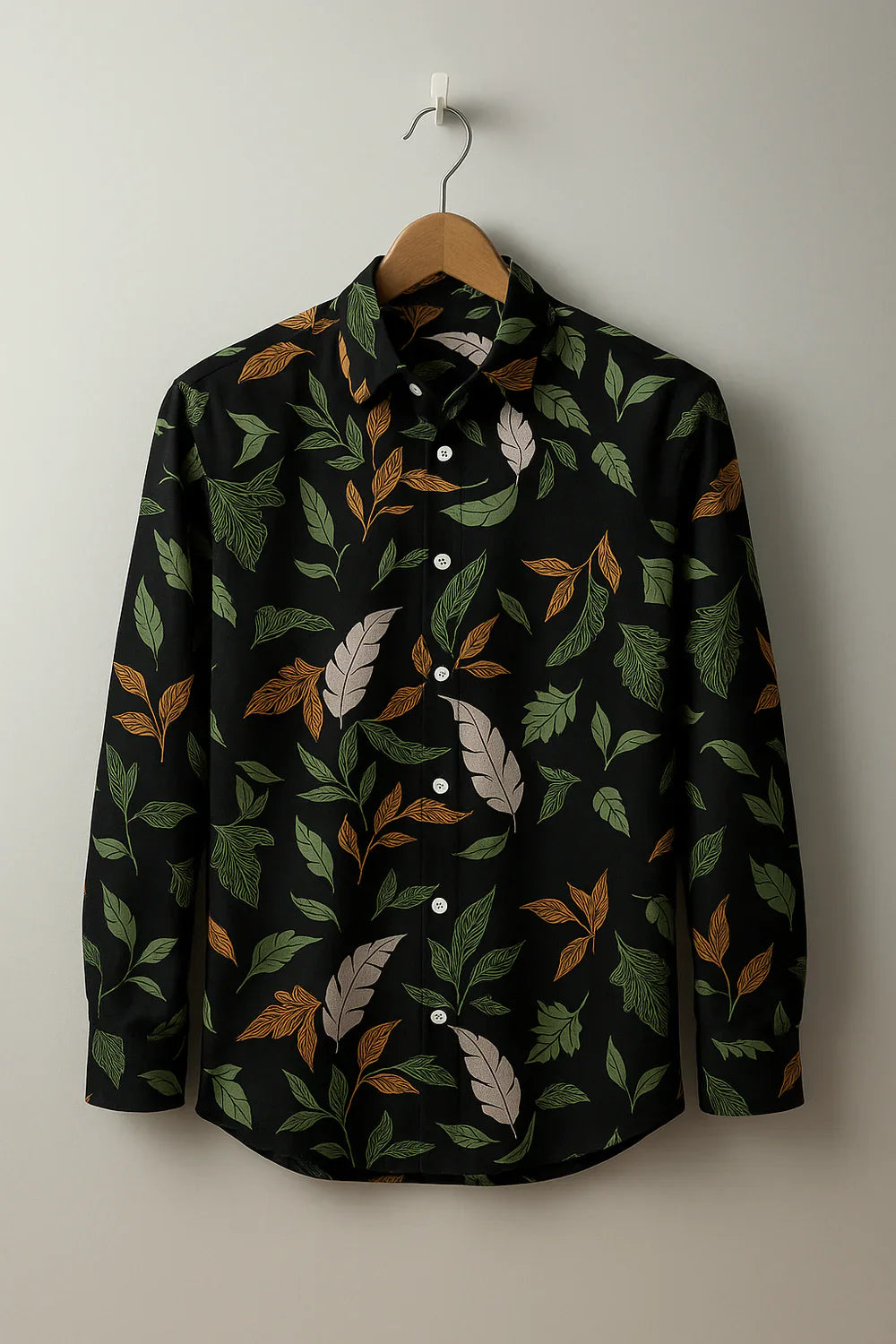 Earthy Leaf Print Rayon Shirt