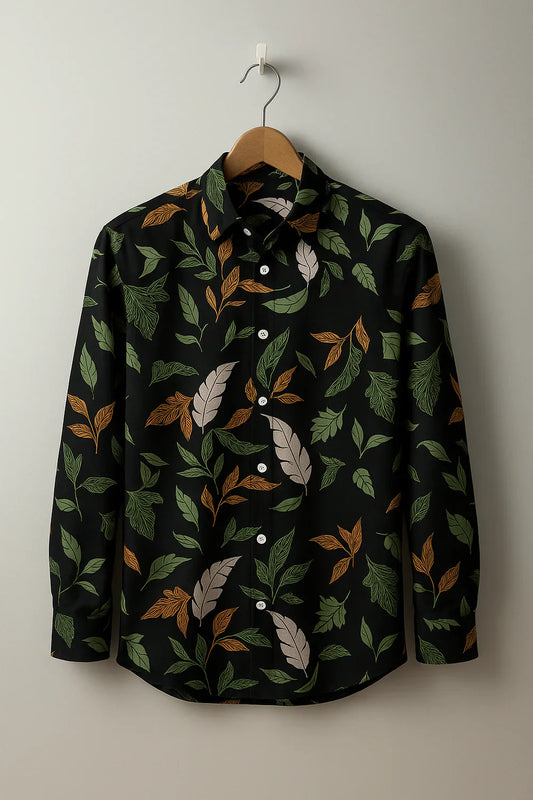 Earthy Leaf Print Rayon Shirt