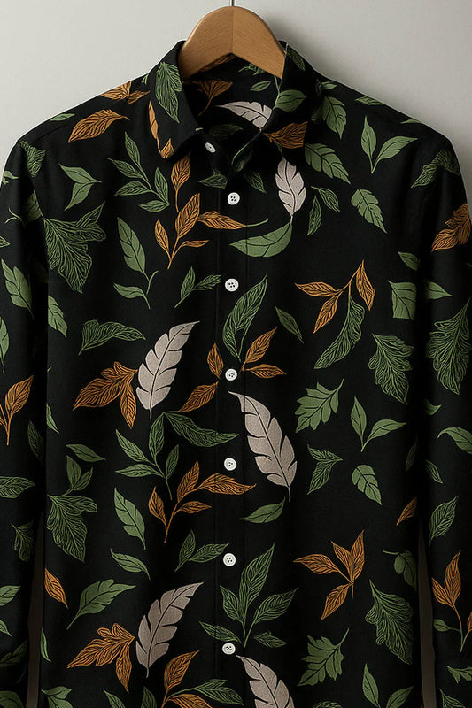 Earthy Leaf Print Rayon Shirt