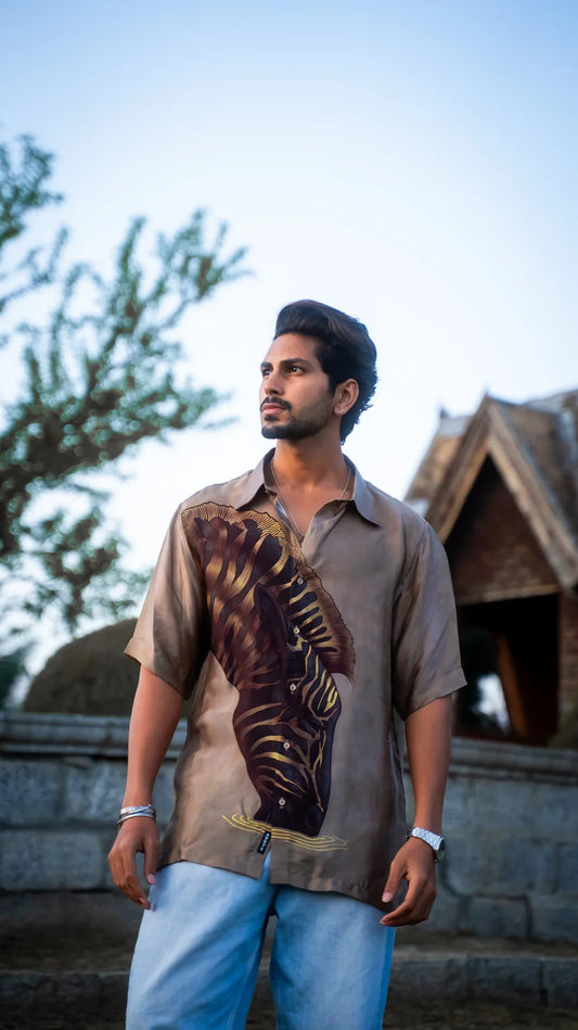 Desert Zebra Pure Bemberg Satin Short Sleeve Shirt
